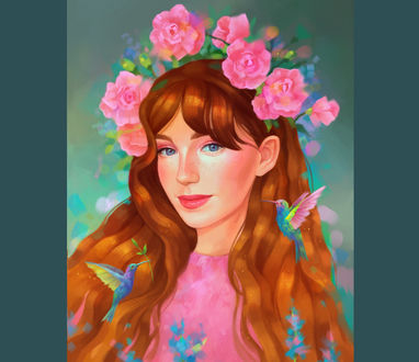 Обои на рабочий стол Рыжеволосая девушка в венке, by Lisa Fursova