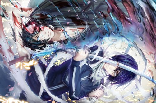 Обои на рабочий стол Yato / Ято в двух образах из аниме Noragami / Бездомный бог