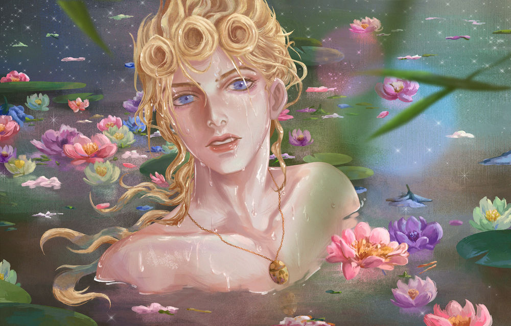 Обои для рабочего стола Белокурый парень в воде, манга JoJo no Kimyou na Bouken / Невероятное приключение ДжоДжо