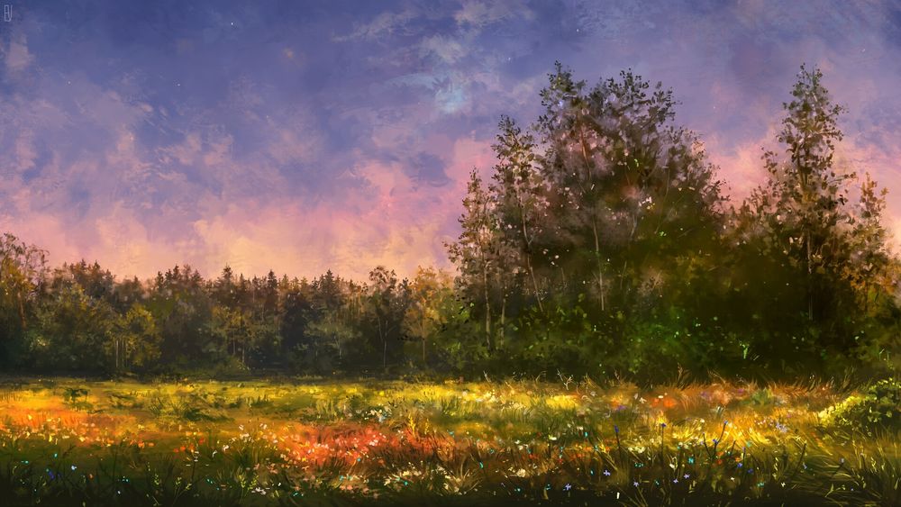 Обои для рабочего стола Поле перед лесом, автор Eugene Voznesensky