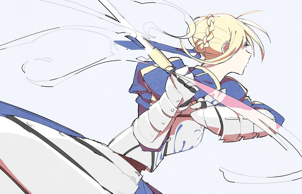 Обои для рабочего стола Saber / Сабер в доспехах с мечом из аниме Fate / stay night / Судьба: Ночь Прибытия