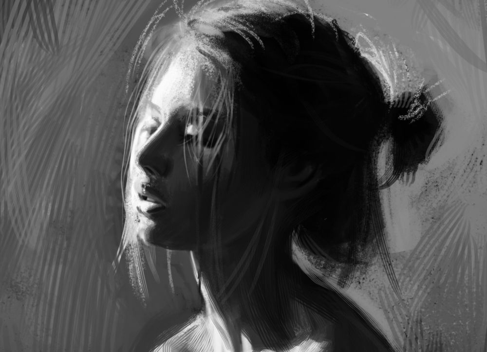 Обои для рабочего стола Девушка с собранными волосами, by Astrid Aguirre