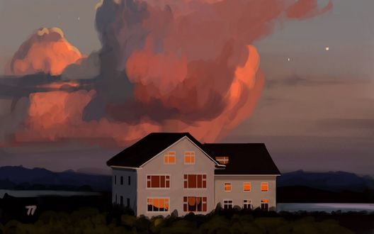 Обои на рабочий стол Дома у водоема под облачным небом, by Ceren Demiral