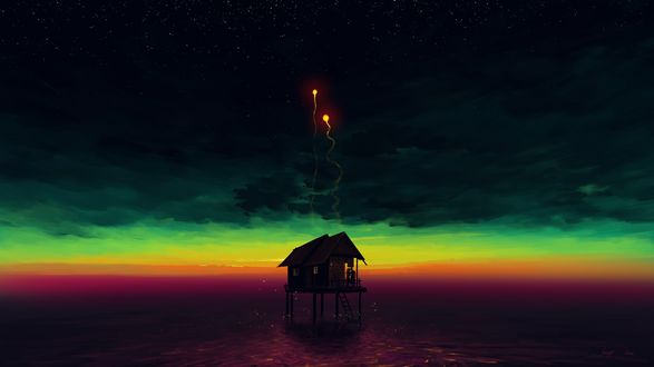 Обои на рабочий стол Работа Quarantine Love / карантинная любовь, влюбленные стоят у домика, by BisBiswas