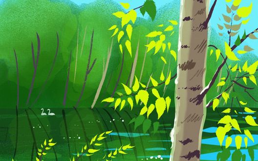 Обои на рабочий стол Береза на фоне водоема, by Heidi Varis