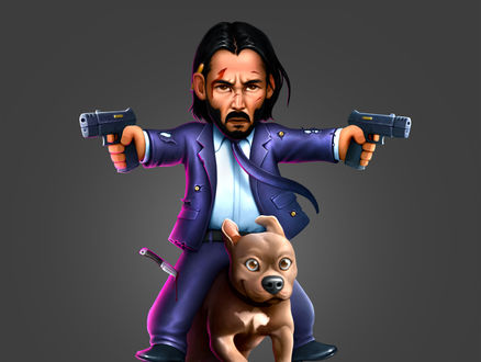 Обои на рабочий стол Американский актер Keanu Reeves / Киану Ривз в роли John Wick / Джон Уик из одноименного фильма с собакой