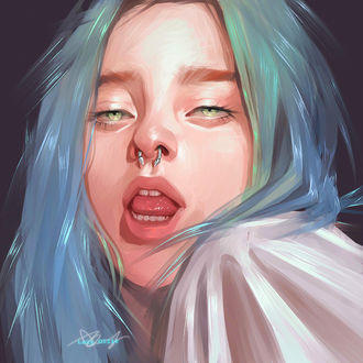 Обои на рабочий стол Девушка с голубыми волосами, by Lazy Ollie
