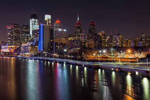 Обои на рабочий стол Philadelphia / Филадельфия и ее небоскребы - здание банка Меллона, Liberty One и Liberty Two в вечернее время, by PhillymanPete