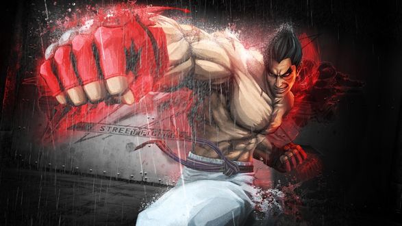 Обои на рабочий стол Персонаж игры Tekken / Jin Kazama боец в красных перчатках