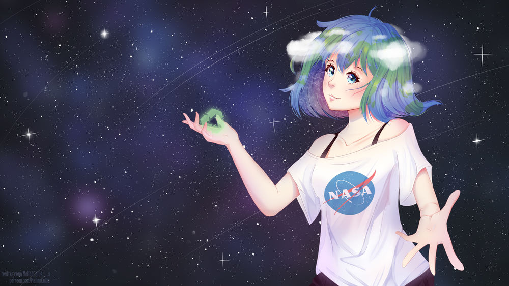 Обои для рабочего стола Земля в образе девушки на фоне космоса (Nasa), by MellonCollie-chan