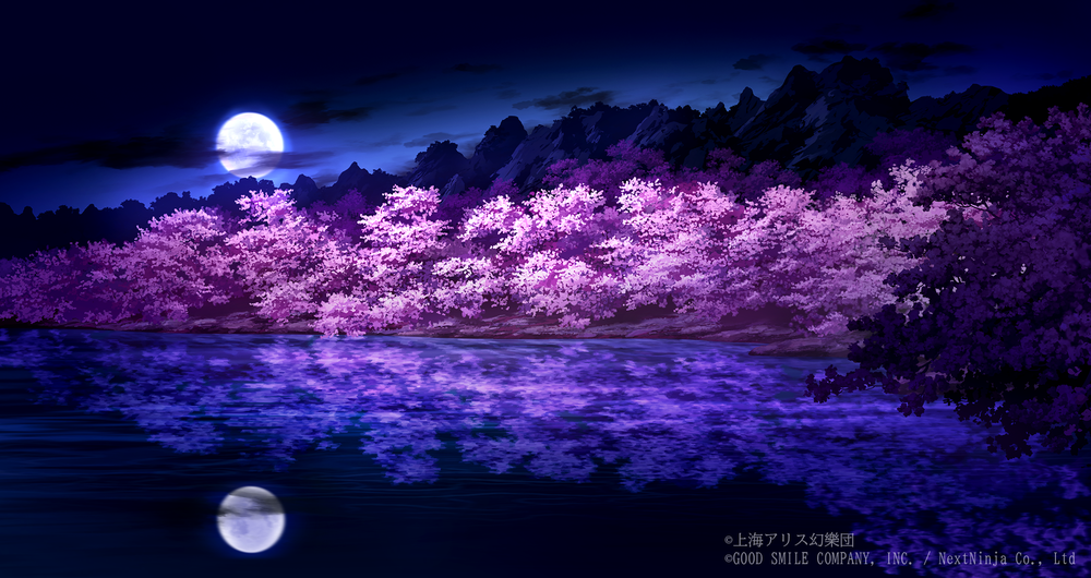 Обои для рабочего стола Цветущая сакура на берегу озера из игры Проект Восток / Touhou Project