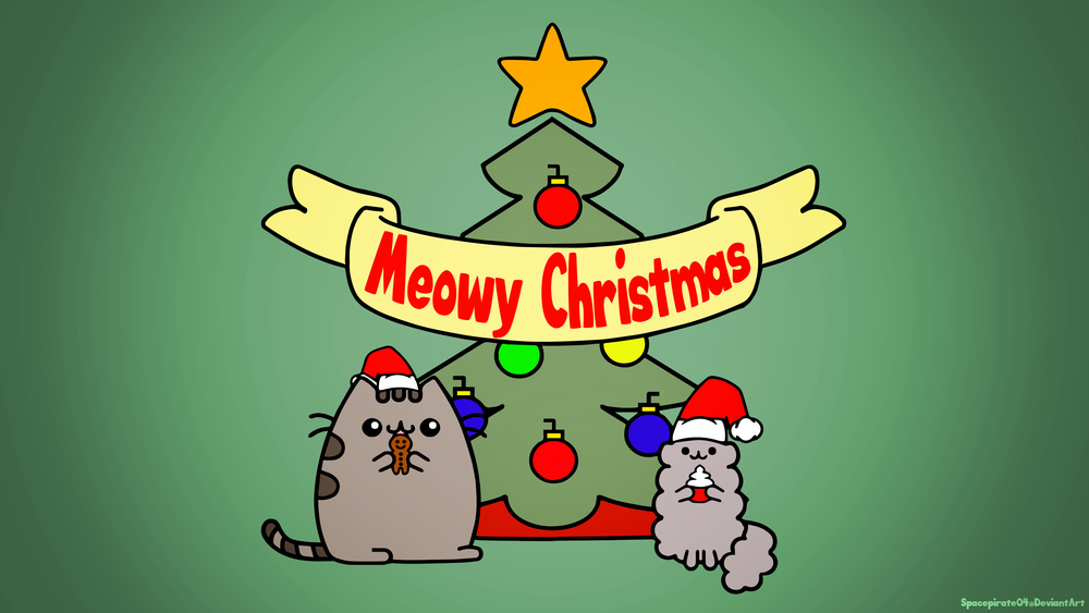 Обои для рабочего стола Две кошечки рядом с елочкой (Meowy Christmas / Cчастливого рождества), by spacepirate04
