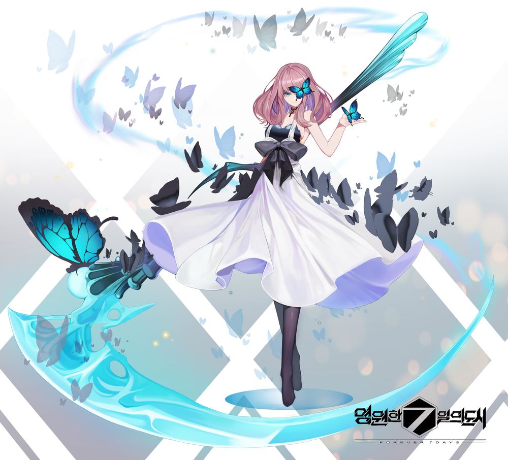 Обои для рабочего стола Девочка в окружении бабочек