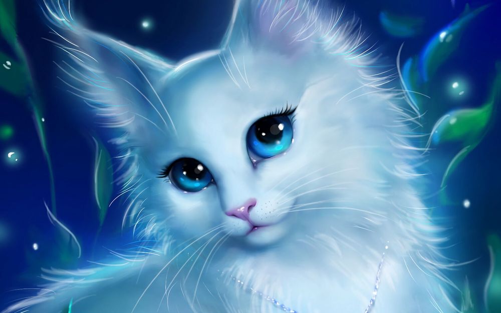 Обои для рабочего стола Белая голубоглазая кошка, by Oksana Voronkova