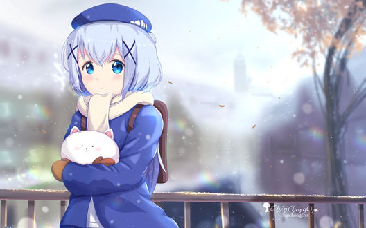 Обои на рабочий стол Chino Kafuu / Чино Кафу из аниме Gochuumon wa Usagi Desu ka?/Заказывали кролика, by chinchongcha