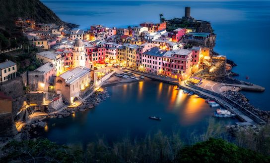 Обои на рабочий стол Ночи в Vernazza / Вернацце, Италия, фотограф Stefan Klauke / Стефан Клауке
