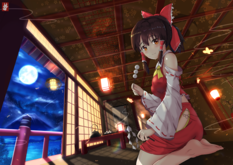 Обои на рабочий стол Reimu Hakurei / Рейму Хакурей из серии компьютерных игр Touhou Project / Проект Восток, by chinchongcha