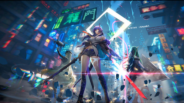 Обои на рабочий стол Chen / Hoshiguma / Swire персонажи из игры Arknights