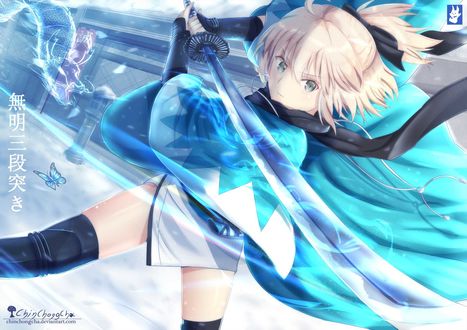 Обои на рабочий стол Okita Souji / Окита Содзи из игры Fate / Grand Order, by chinchongcha