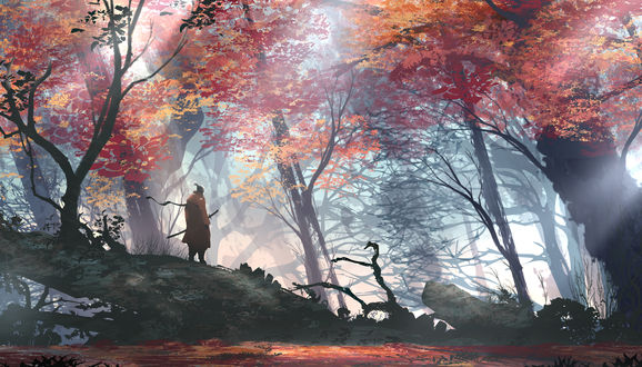 Обои на рабочий стол Самурай Sekiro / Секиро / Одинокий Волк из игры Sekiro: Shadows Die Twice / Тени умирают дважды, by TacoSauceNinja