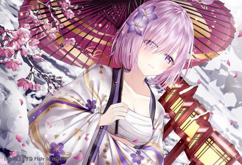 Обои на рабочий стол Аниме Fate / Grand Order, персонаж Mashu Kyrielight / Машу Кириелайт с зонтом