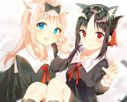 Обои на рабочий стол Kaguya Shinomiya / Кагуя Синомия, Chika Fujiwara / Чика Фудзивара, из аниме Kaguya-sama wa Kokurasetai: Tensai-tachi no Renai Zunousen / Госпожа Кагуя: в любви как на войне, by iftuoma