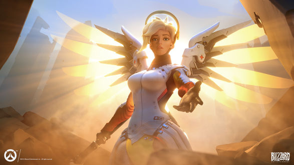 Обои на рабочий стол Mercy / Ангел / Ангела Циглер из игры Overwatch / Дозор