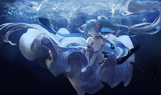 Обои на рабочий стол Vocaloid Hatsune Miku / Вокалоид Хатсунэ Мику под водой
