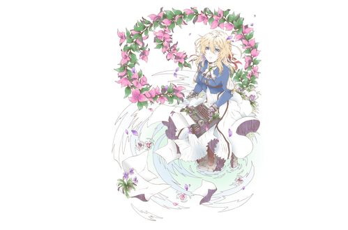 Обои на рабочий стол Violet Evergarden / Вайолет Эвергарден печатает на машинке из аниме Violet Evergarden