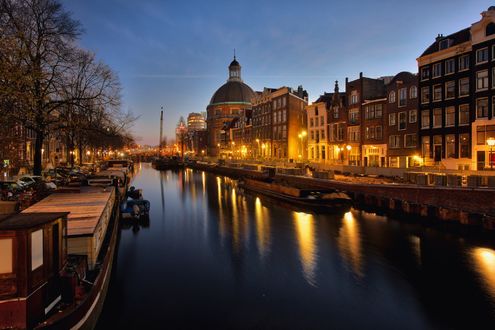 Обои на рабочий стол Вечерний Amsterdam Canals / канал Амстердама, by Roger & Paula Berk