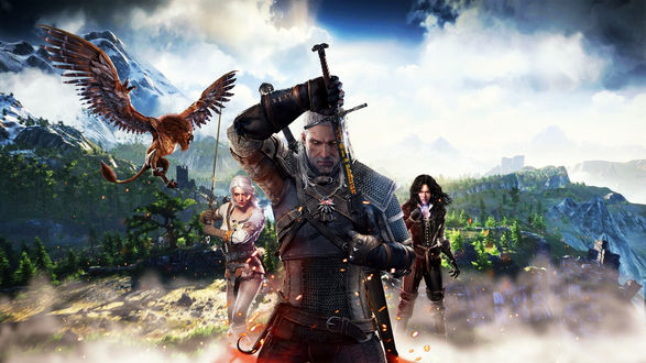 Обои на рабочий стол Элен / Elen, Ciri / Сирилла, Геральд из Ривии / Geralt of Rivia один из последних ведьмаков охотившихся на монстров, видеоигра Ведьмак 3 / Дикая охота / The Witcher 3 / Wild hunt