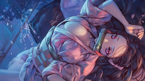 Обои на рабочий стол Kamado Nezuko / Нэдзуко Камадо из аниме Kimetsu no Yaiba / Клинок, рассекающий демонов