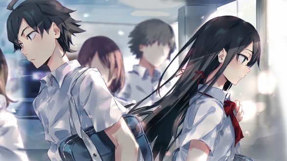 Обои на рабочий стол Юкино Юкиношита / Yukino Yukinoshita / Хачиман Хикигая / Hachiman Hikigaya из аниме Моя школьная романтическая жизнь не удалась / my high school romantic life didnt work out