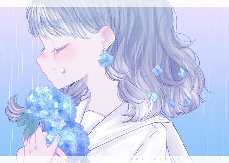 Обои на рабочий стол Девочка с цветами, by Kitazawa Yuri