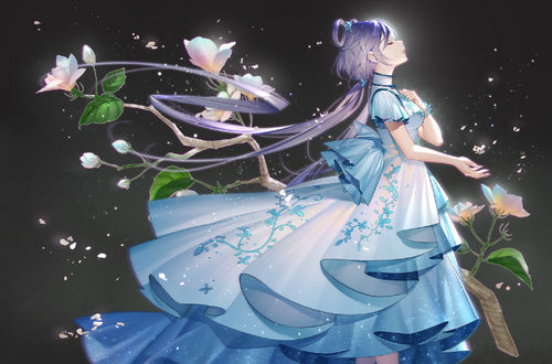 Обои на рабочий стол Персонаж Luo Tianyi в длинном голубом платье, by Tidsean