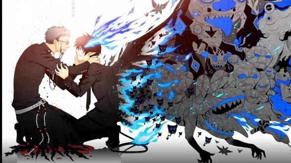 Обои на рабочий стол Братья Окумура Рин и Юкио / Okumura Brothers Rin & Yukio из аниме Синий Экзорцист / Ao no Exorcist / Blue Exorcist