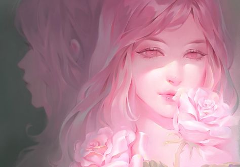 Обои на рабочий стол Портрет девушки с розами, by Natalie Stan
