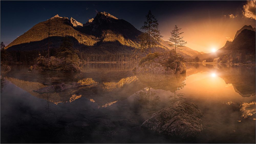 Обои для рабочего стола Закат на озере Hintersee / Хинтер, by Friedrich Beren