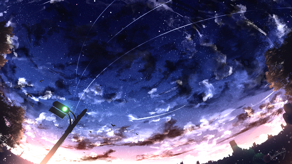 Обои для рабочего стола Город в лучах заходящего солнца, by Namizukuri