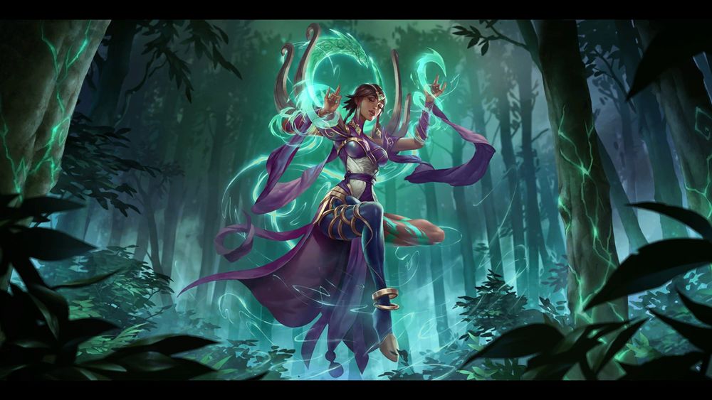 Обои для рабочего стола Персонаж из игры Legends of Runeterra / Легенды Рунетерры парит в воздухе