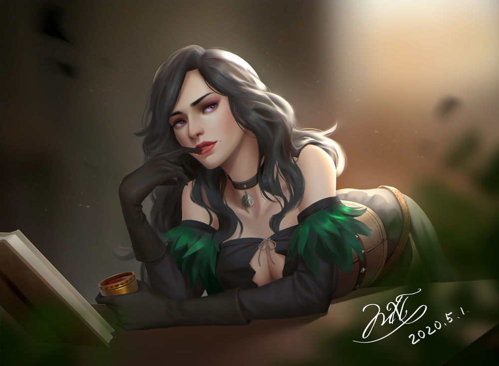 Обои для рабочего стола Yennefer of Vengerberg / Йеннифер из Венгерберга и Геральд / Gerald, из игры Witcher 3 / Ведьмак 3, by ying_lee