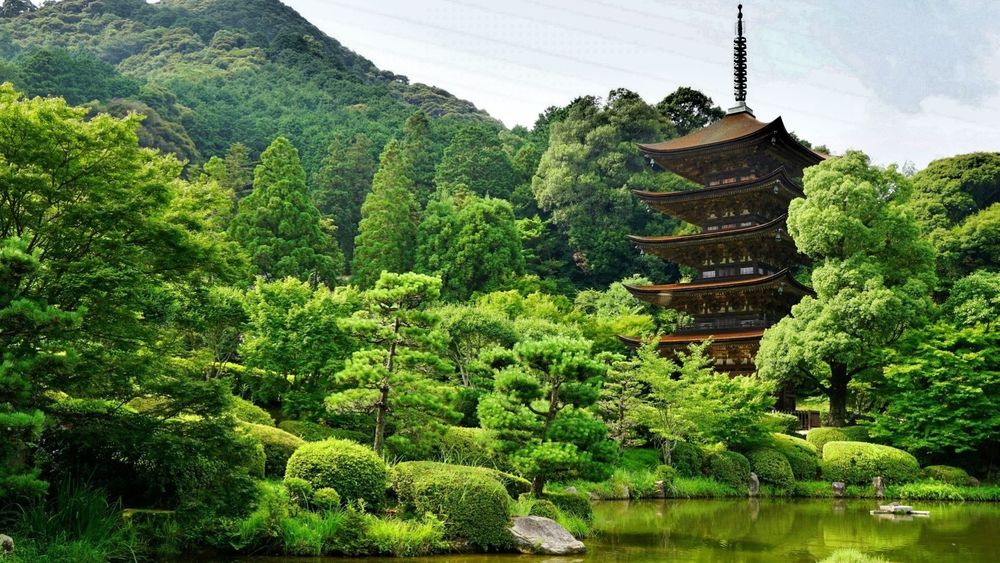 Обои для рабочего стола Пагода в парке Ямагути, Япония / Yamaguchi, Japan