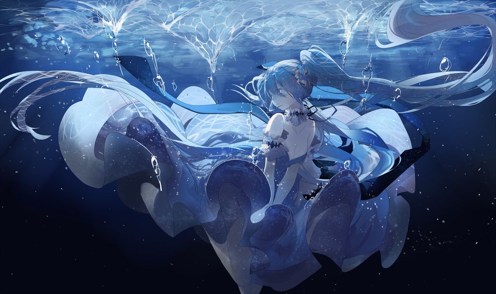 Обои для рабочего стола Vocaloid Hatsune Miku / Вокалоид Хатсунэ Мику под водой