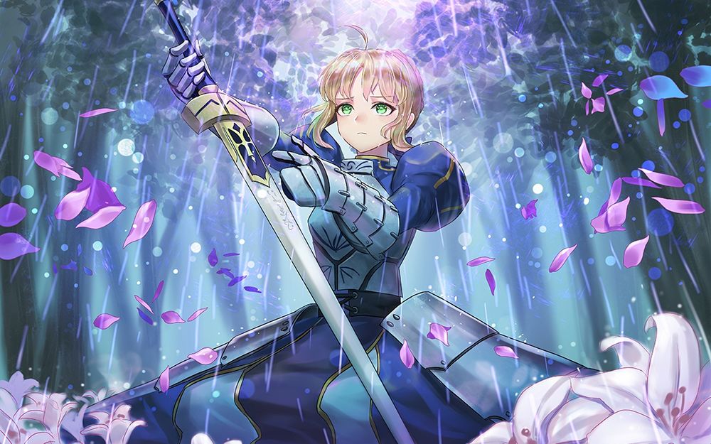 Обои для рабочего стола Saber / Сэйбер из аниме Судьба: Ночь прибытия / Fate: Stay Night с мечом в руке, by kankito