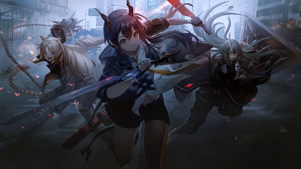 Обои для рабочего стола Chen / Hoshiguma / Swire персонажи из игры Arknights, by O-sd!