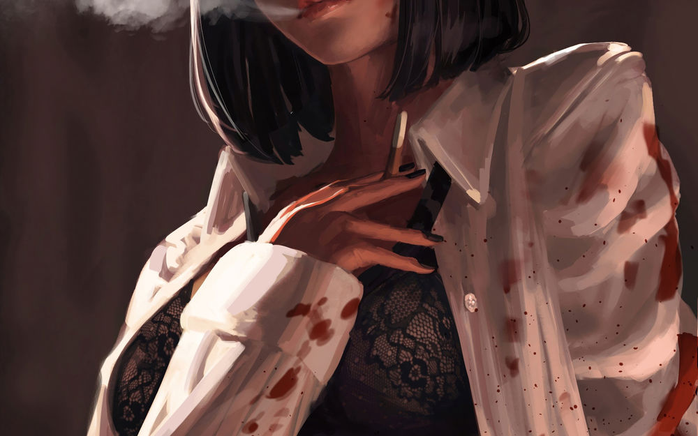 Обои для рабочего стола Девушка с сигаретой, by guweiz