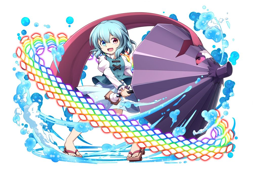Обои для рабочего стола Tatara Kogasa / Татара Когаса с волшебным зонтом из игры Touhou project / Проект Восток, by Yanyan