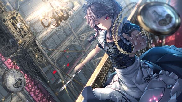 Обои на рабочий стол Sakuya Izayoi / Сакуя Изаеи из серии компьютерных игр Touhou Project / «Проект «Восток»», art by ryosios