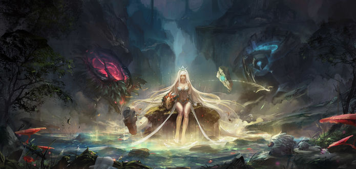 Обои на рабочий стол Janna / Жана, арт к игре League of Legends / Лига Легенд, by foliage