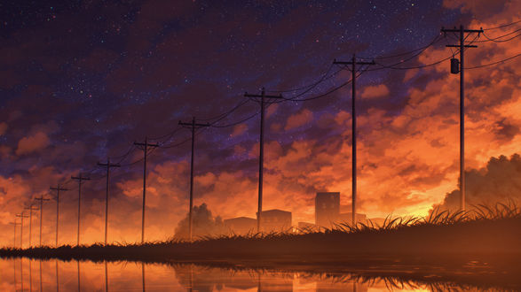 Обои на рабочий стол Линии электропередач на берегу озера, by Miloecute